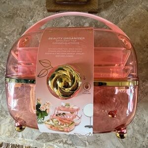 Pink Beauty Organizer with Gold Accents